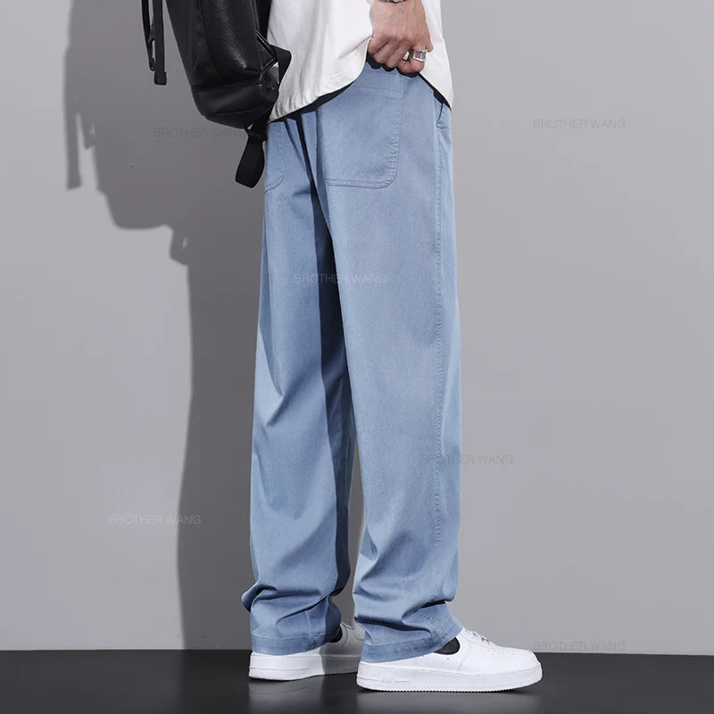 2024 Summer Men's Thin Straight Casual Pants Korean Lyocell Fabric Trousers - Orangutan Clothing Ltd