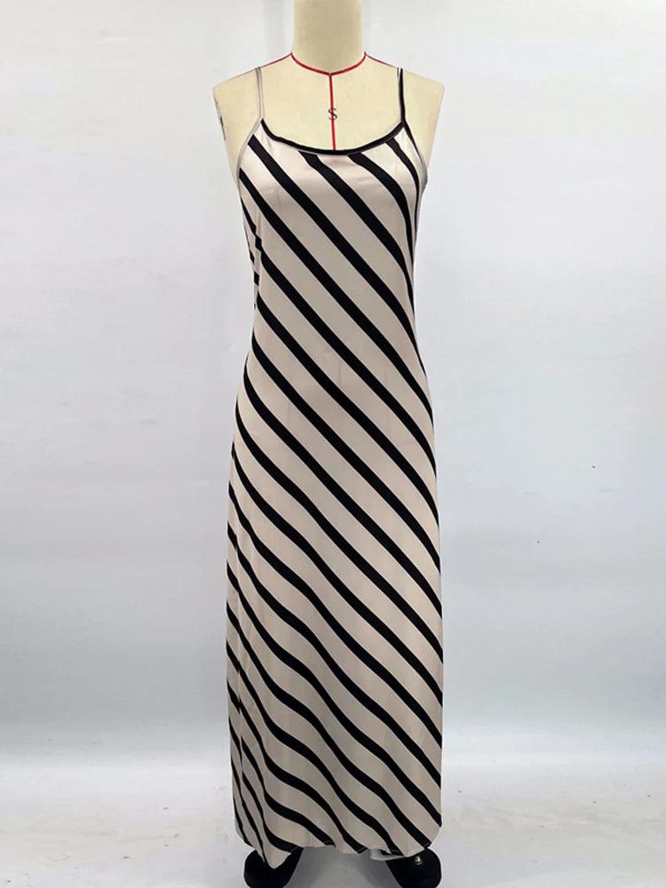 Zebra Printed Halter Dresses Female Sleeveless Striped Long Dress Women's Backless - Orangutan Clothing Ltd