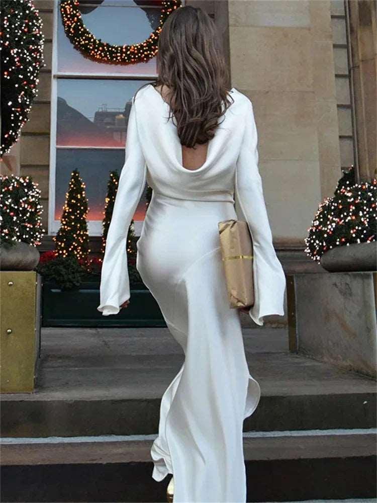 Satin Backless High Waist Long Party Dress For Women