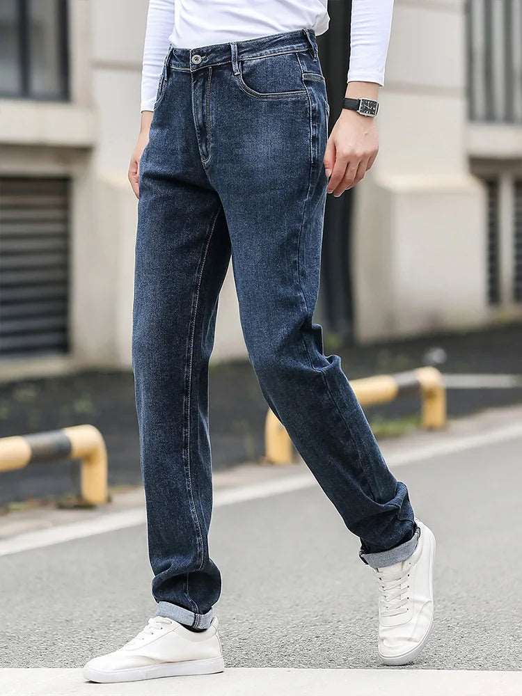 Alto Slim 200cm High Waist Jeans Mens Big Tall Clothing Store Stretch Extra Long Length 118 Cm  Fit Blue Denim Pants Male