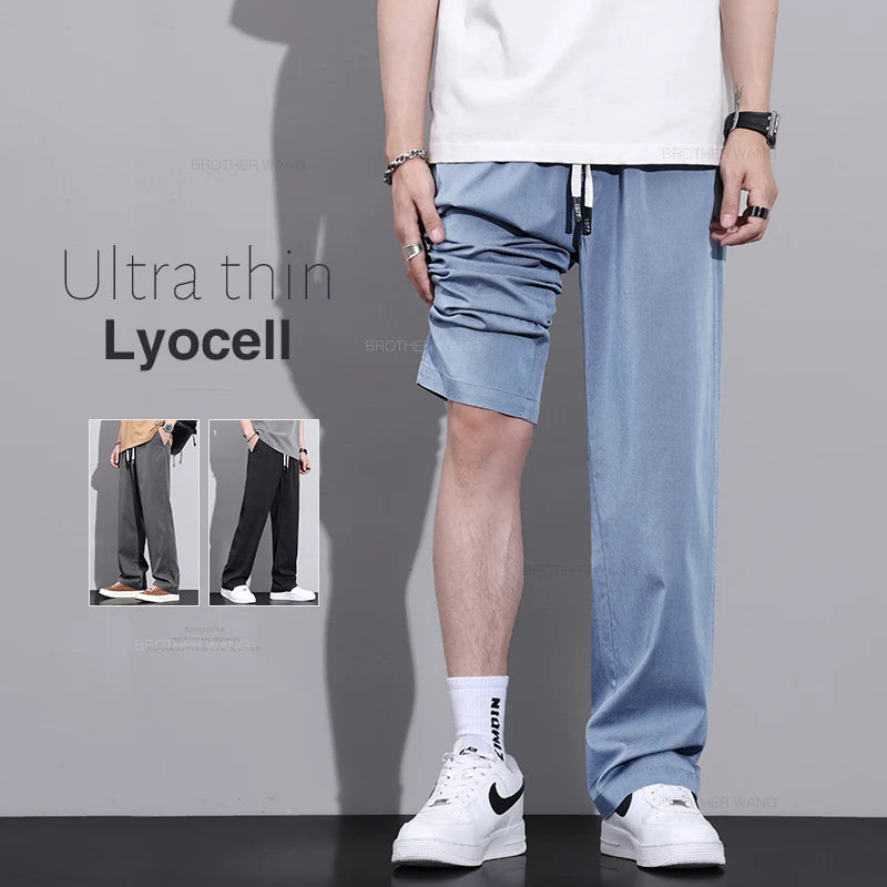 2024 Summer Men's Thin Straight Casual Pants Korean Lyocell Fabric Trousers - Orangutan Clothing Ltd