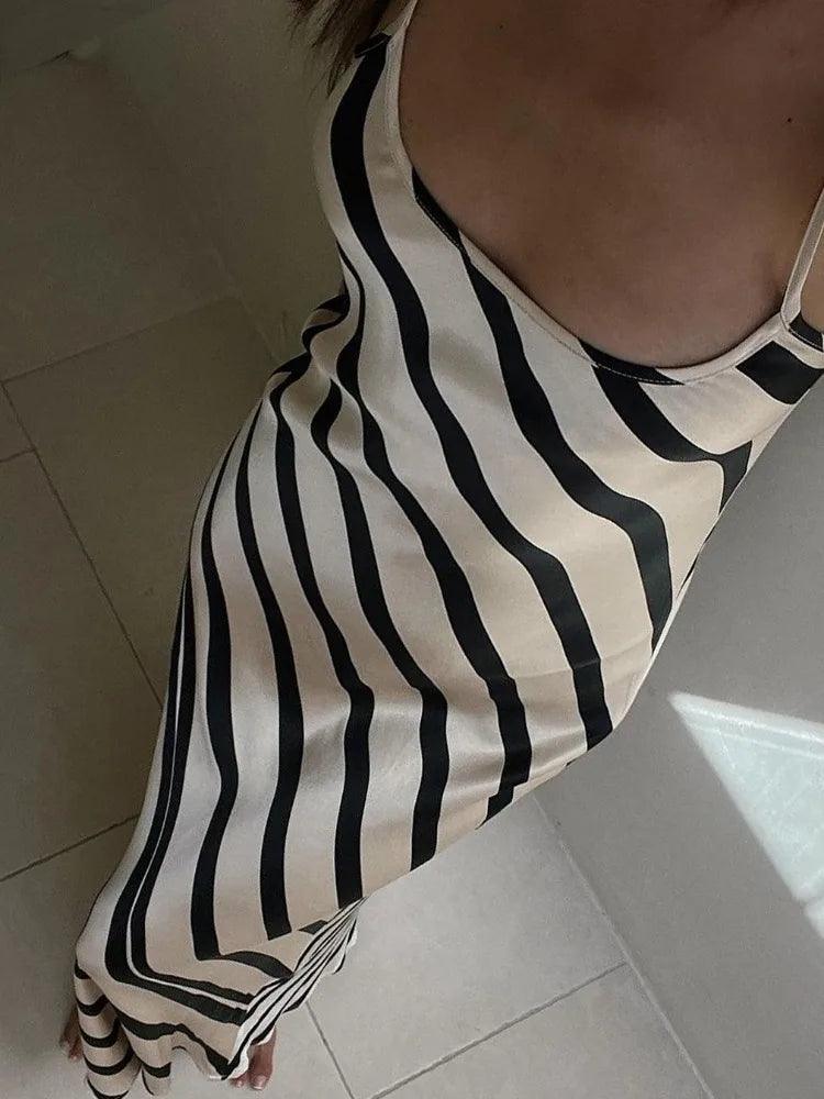 Zebra Printed Halter Dresses Female Sleeveless Striped Long Dress Women's Backless - Orangutan Clothing Ltd