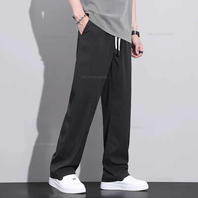 2024 Summer Men's Thin Straight Casual Pants Korean Lyocell Fabric Trousers - Orangutan Clothing Ltd