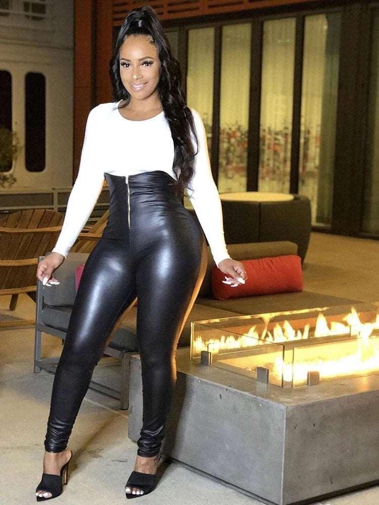 Women's Faux Leather Leggings High Waist Tall Girl Pants Black