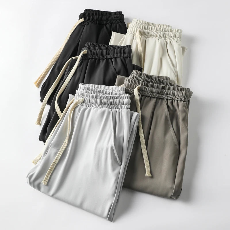 Summer new wide-leg pants tall and thin lace-up casual pants Korean fashion straight pants black gray - Orangutan Clothing Ltd