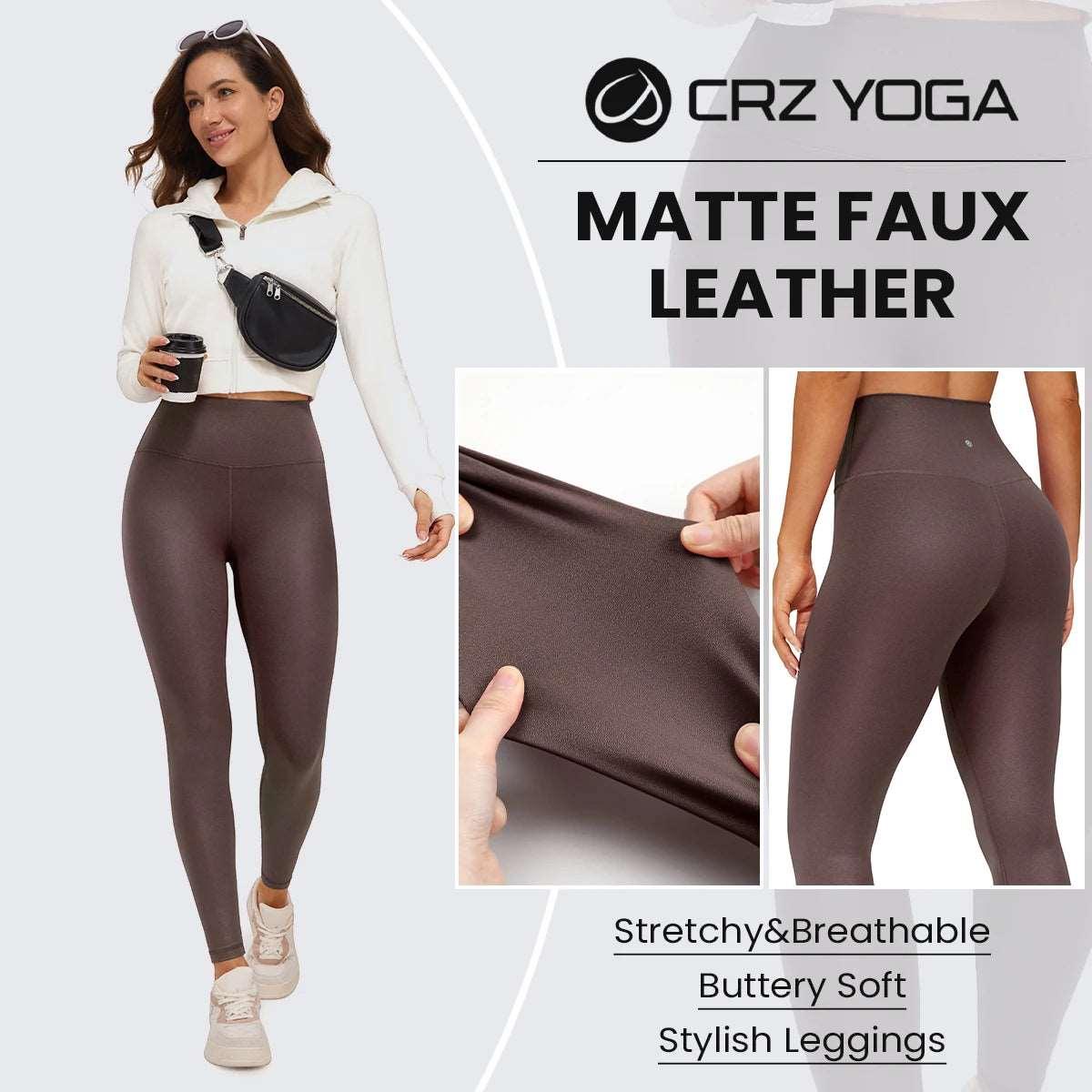 CRZ YOGA Butterluxe Matte Faux Leather Leggings for Women 25''/28'' - High Waisted Stretch Ankle Leather Pants Pleather Tight