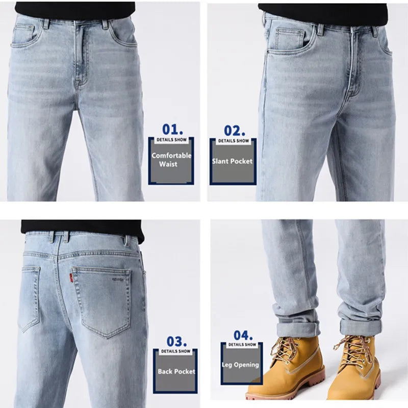 Straight Jeans Tall Guys Students Casual Plus Size 40 Loose Stretched Classic Extra Long Pants Overlong Lengthen Denim Trousers - Orangutan Clothing Ltd