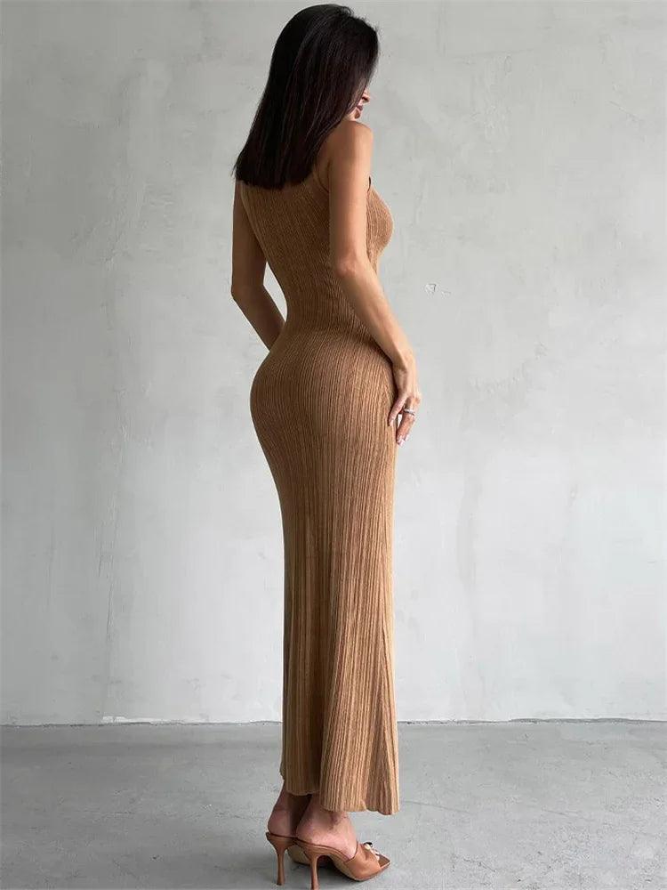 Sleeveless Knitwear Turtleneck Long Maxi Dress Female Ribbed Knit Dress For Women - Orangutan Clothing Ltd