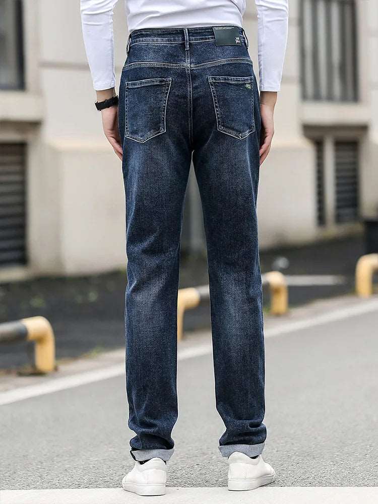 Alto Slim 200cm High Waist Jeans Mens Big Tall Clothing Store Stretch Extra Long Length 118 Cm  Fit Blue Denim Pants Male