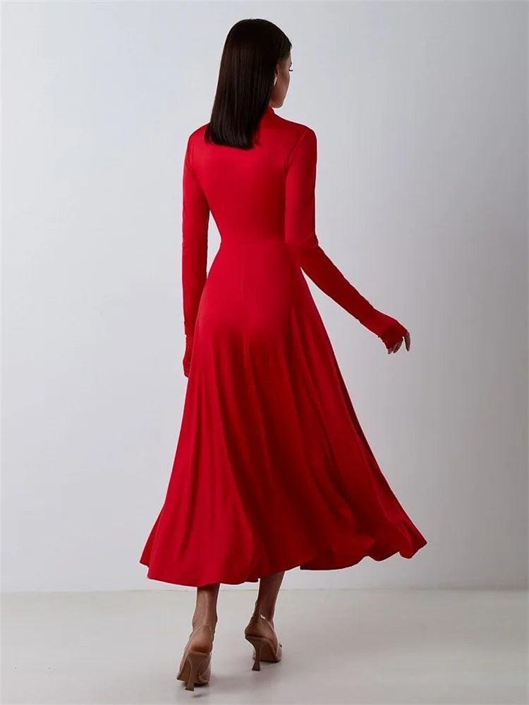 Solid Elegant Long Party Dress For Women, Long Sleeve - Orangutan Clothing Ltd