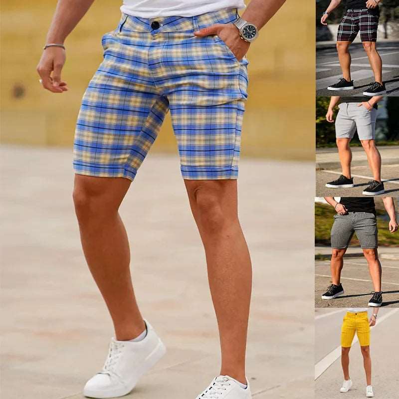 Summer Mens Suit Shorts Slim Fit Four Sided Plaid Casual Mens Shorts