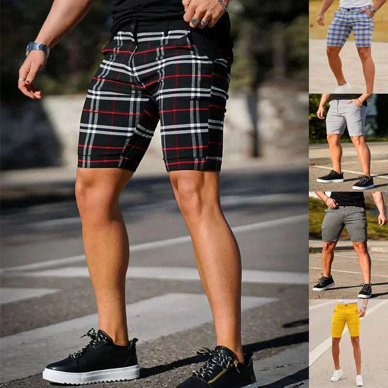 Summer Mens Suit Shorts Slim Fit Four Sided Plaid Casual Mens Shorts