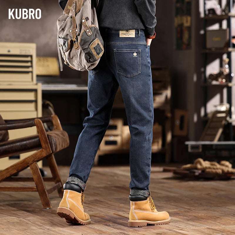 KUBRO 2024 Spring Chic New Men's Jeans Korean Style Slim Fit Stretch Straight Denim Trousers Casual High Quality Overalls Male