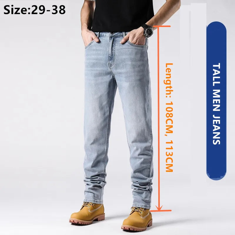 Straight Jeans Tall Guys Students Casual Plus Size 40 Loose Stretched Classic Extra Long Pants Overlong Lengthen Denim Trousers - Orangutan Clothing Ltd