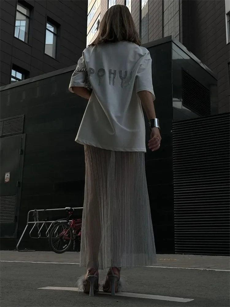 Mesh Pleated See-Through Long Maxi Skirt Holiday Beach Skirt Female High Waist Y2k - Orangutan Clothing Ltd