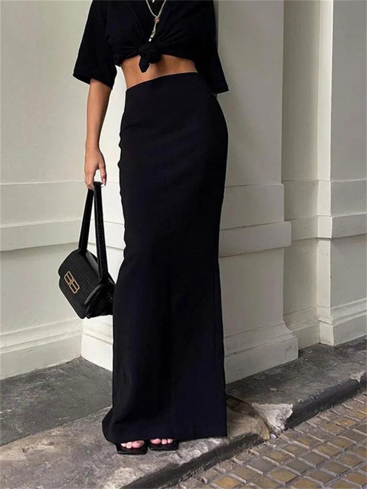 Tossy Fashion For Women Black Long Skirts High Waist Slim Seamless Elegant Ladies Gown Casual Summer 2023 New Female Maxi Skirts - Orangutan Clothing Ltd