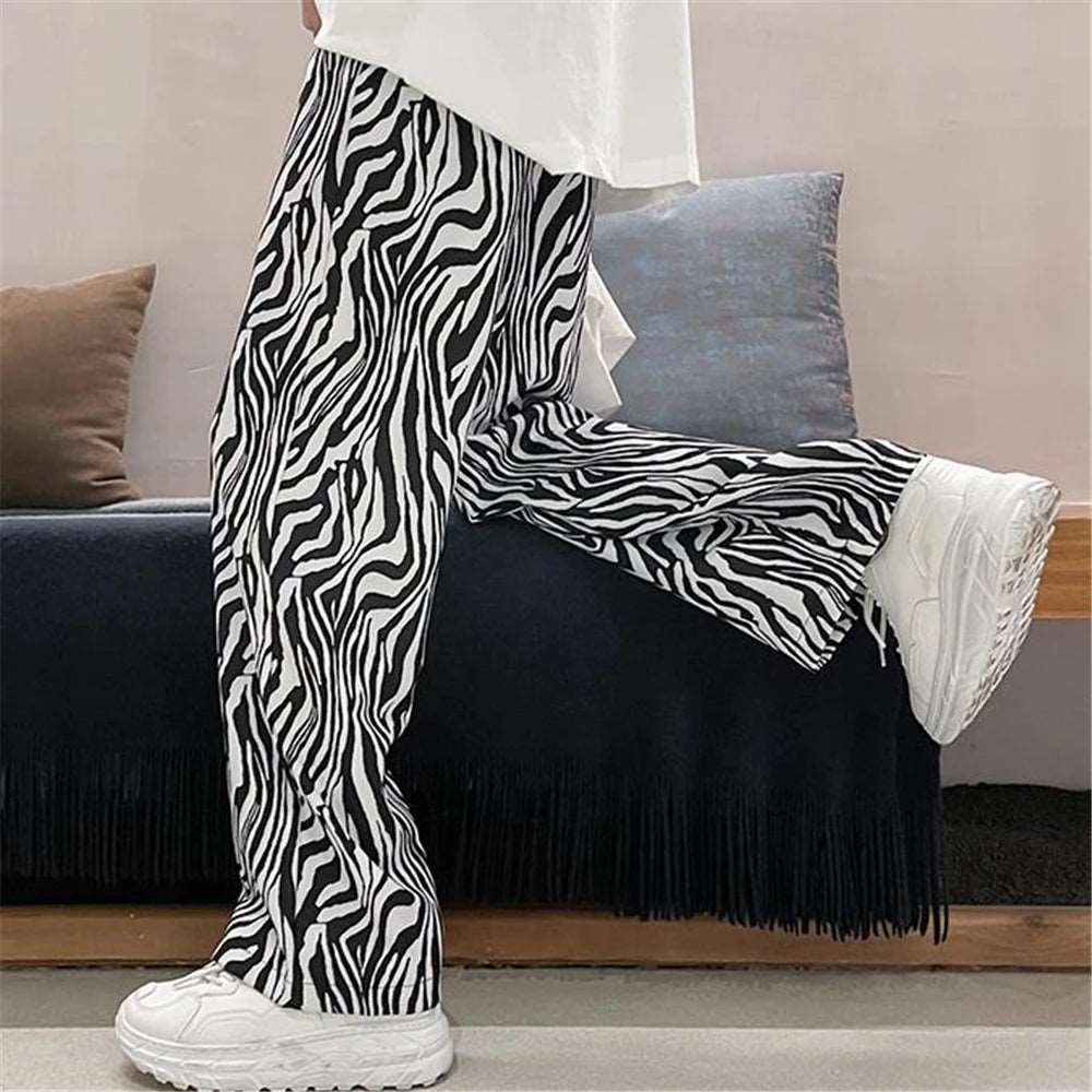 Casual Pants Men Printed Zebra-Pattern Loose Wide-Leg Hot Sale S-4xl Fashion Streetwear All-Match Summer Male Trousers Hip Hop