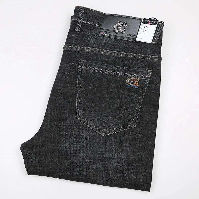 Black Jeans Extra Long Tall Men Straight Thin 117CM Stretched High Waisted Male Denim Trousers Plus Size 42 44 Large Pant